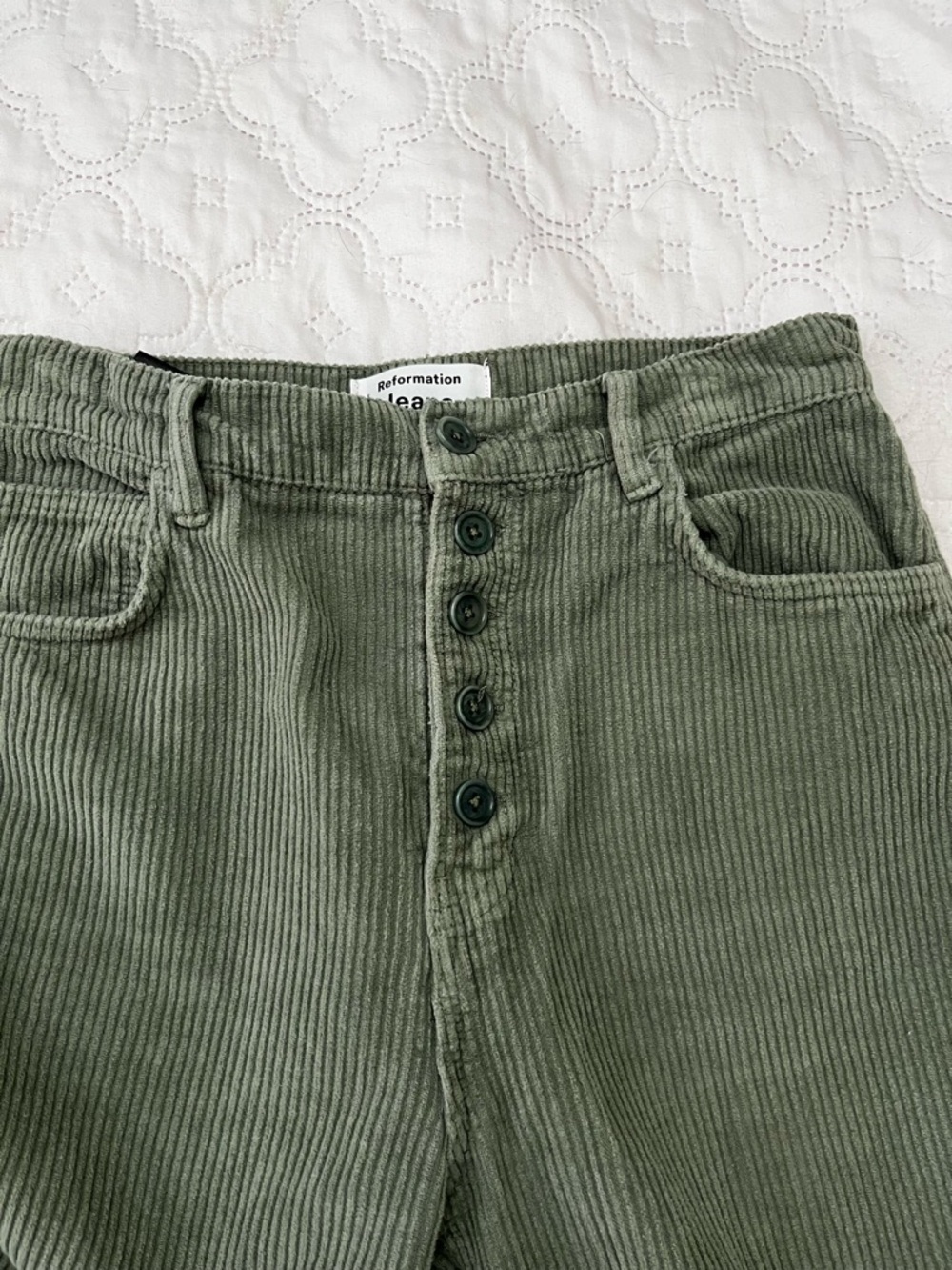 Reformation Cynthia Button Fly High Rise Corduroy Pants - Moss - Size 29 - Picture 10 of 17